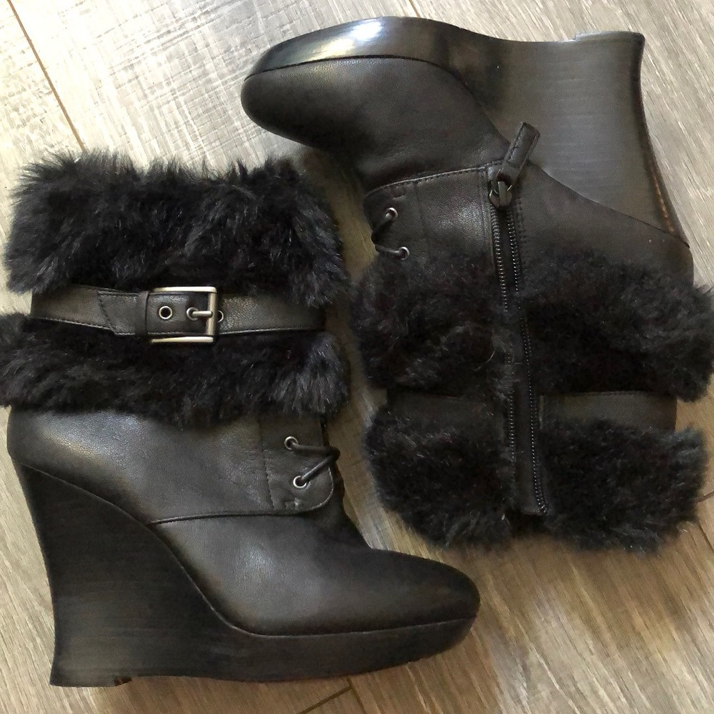 Saks 5th Avenue wedge fur boots